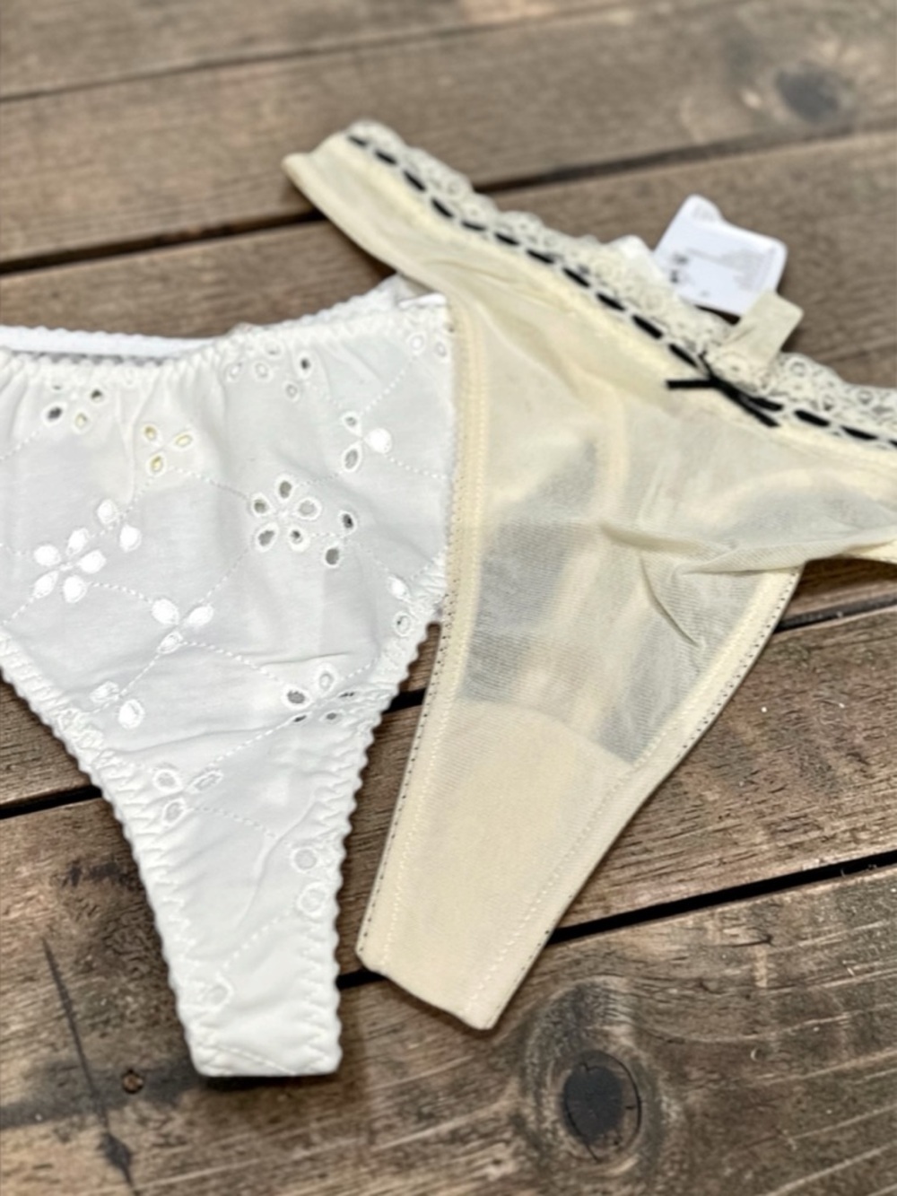 Free People 2 Thong Ivory Panties: Homegrown Eyelet Thong and So Sweet Thong